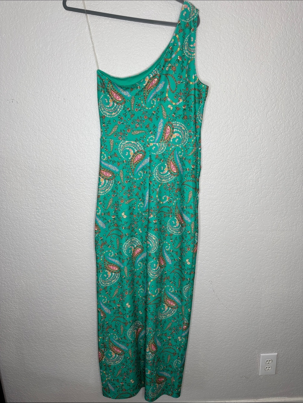 NWT Hale Bob One Shoulder Paisley Maxi Dress Large Slit - Picture 8 of 9